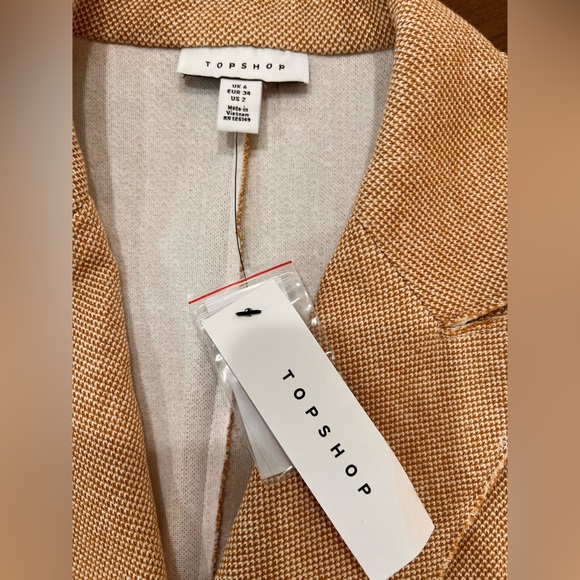 TOPSHOP Beige Neutral Raw Edge Double Knit Boyfriend Blazer Suit Jacket US 2 NWT - Picture 7 of 9